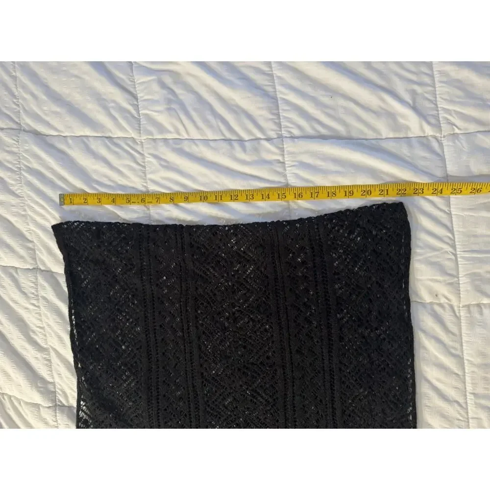 Black Infinity Scarf Open Knit Delicate Lace Elegant Gothic Cozy Fall Winter